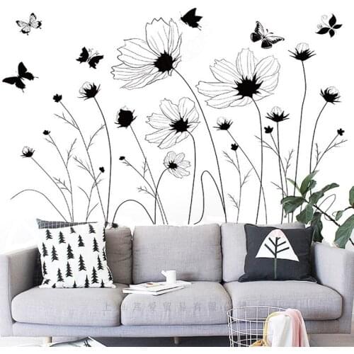 Black Dandelion wall sticker PVC Material DIY Butterfly Dandelion wall decals for Living room sofa background wall decor sticker