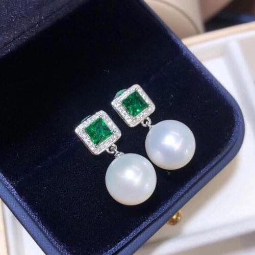 D902 Pearl Earrings Fine Jewelry 925 Sterling Silver Round 9-10mm Nature Fresh Water White Pearls Drop Dangle Earrings for Women