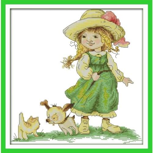 Childhood(girl) cross stitch kit cartoon 14ct 11ct count pre print canvas stitching embroidery DIY handmade needlework