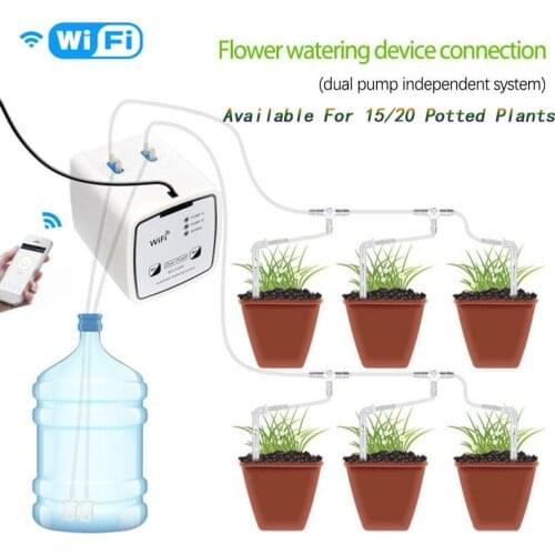 Double Pump WIFI Intelligent Automatic Watering Device Garden Bonsai Indoor Watering Tool Home Drip Irrigation Watering Kit DC5V