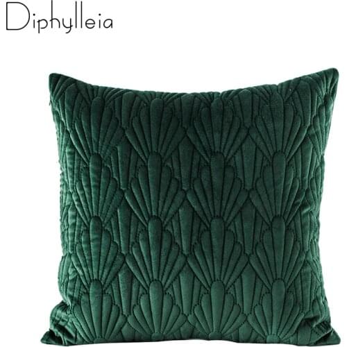 Diphylleia Elegant Quilted Pillowcase American Style Velour Quilting Embroidery Cushion Cover Dark Green Gray Orange Blue Pink