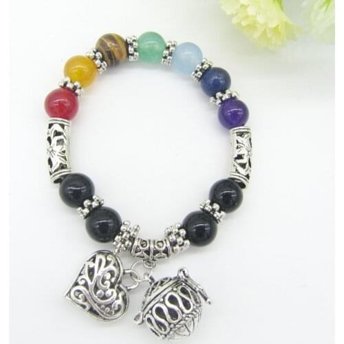 Hot Sale Colored Glass and Tiger Eye Beads Metal Tubes With Heart and Locket Charms DIY Diffuser Bracelet for Women