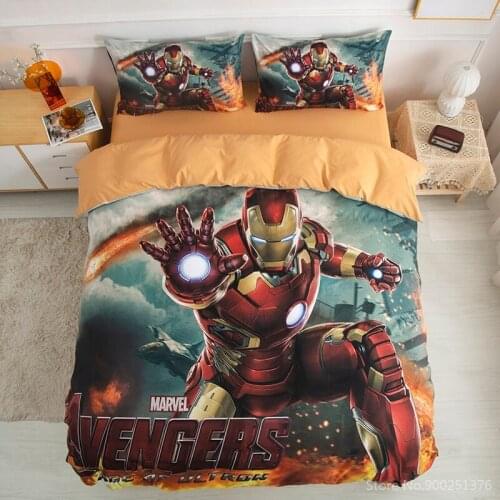 Disney Marvel The Avengers Iron Man Bedding Set Duvet Cover Set Quilt Cover Flat Sheet Pillowcase Bedclothes for Kids Boys Gift