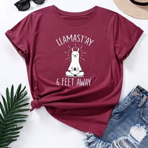 Summer Plus Size Clothing S-5XL New Alpaca Print T Shirt Women 100%Cotton O Neck Short Sleeve Tees Pink Tops Women TShirt Funny