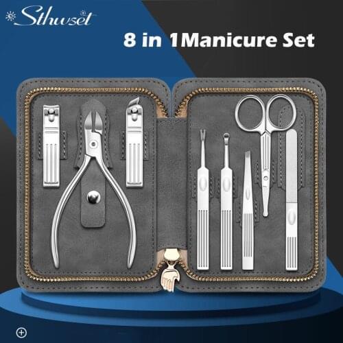 Manicure Set 8 in 1 Simple and practical Kit Contrast leather case Stainless Steel Nail Clippers Personal Care Tool
