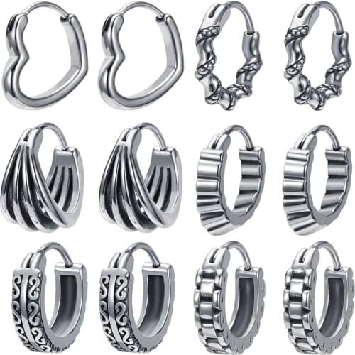 ZS Fashion Earrings Punk Rock Style Earring Rings Stainless Steel Pop Earring Studs And Rings 361L Steel Punk Earring Hoops