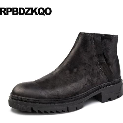 Suede zipper brown chunky handmade thick soled shoes booties high sole short 2019 winter men boots with fur black korean autumn