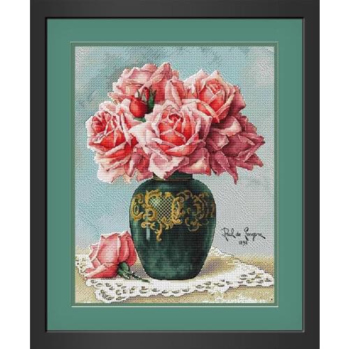 Cross Stitch Kit Precision Printing B1490 Pink Rose in Bottle Living Room Flower Hand Embroidery Home Painting