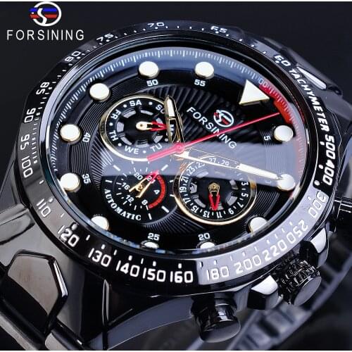 Forsining 2019 Creative Men Automatic Watch Fashion Speed Racing Car Date Mechanical Sport Steel Strap Wristwatch Relojes Hombre
