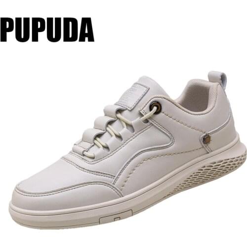 PUPUDA 2021 New Men Casual Shoes Fashion Lace Up Comfortable Shoes Men Soft Lightweight Outsole Hombre White