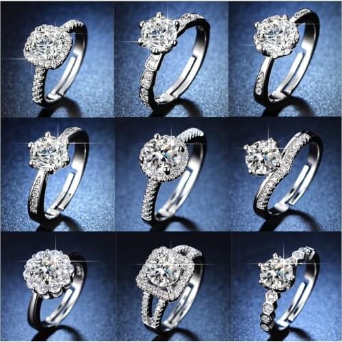 New White gold imitation moss stone eight hearts and eight arrows ring female one carat simple six claw wedding ring zircon ring