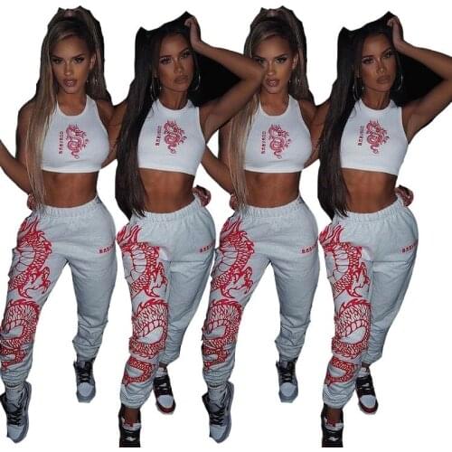 Slim-fit Cropped Short Vest Womens Personality Trendy Two-piece Trousers Sleeves Sports Women Suit Drop Shipping