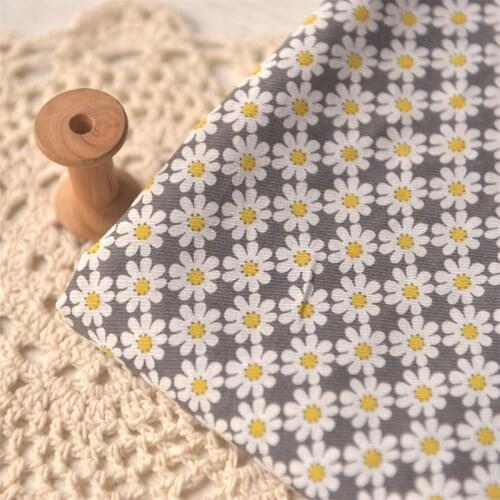 Half Meter Grey Bottom With White Flower 100% Cotton Twill Fabric Pastoral Wind Dress Garment Handmade DIY Cloth CR-969