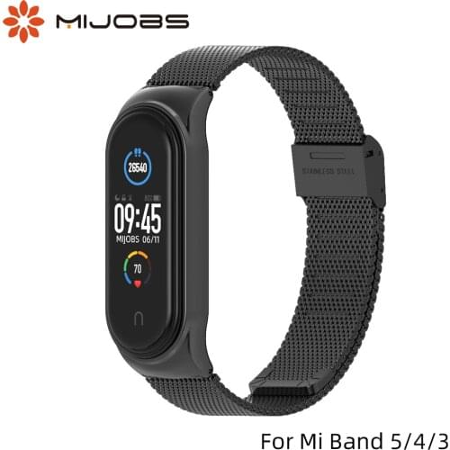 Mi Band 5 Strap For Xiaomi Mi Band 4 3 NFC Strap Bracelet Metal Stainless Steel Global Version Mi Band 5 4 3 Wristbands Correa