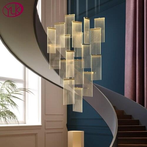 Luxury modern led chandelier for staircase long hallway villa hanging light fixture gold/black home decoration indoor lighting