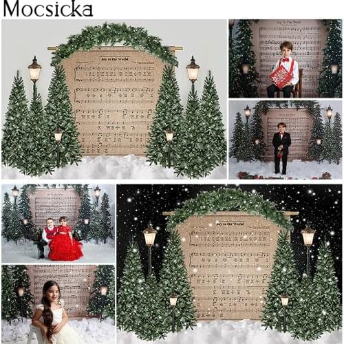 Christmas Tree Portrait Backdrop Photography Winter Snow Wonderland Joy to the World Background Decoration Merry Christmas Photo