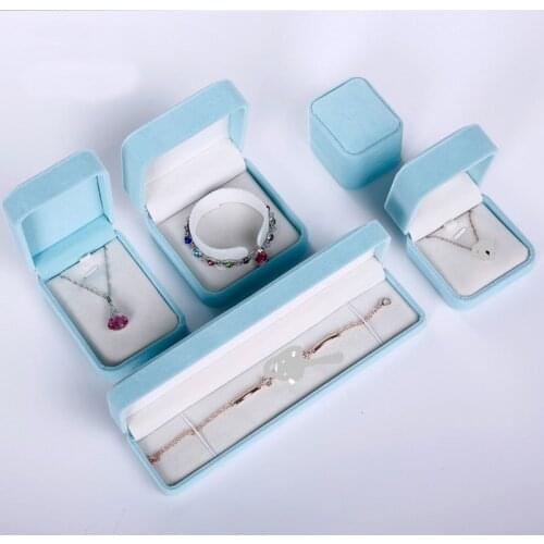 5pcs Luxury Jewelry Box Aqua Velvet Box for Necklace Earring Ring Bracelet Package Wedding Engagement Gift Box