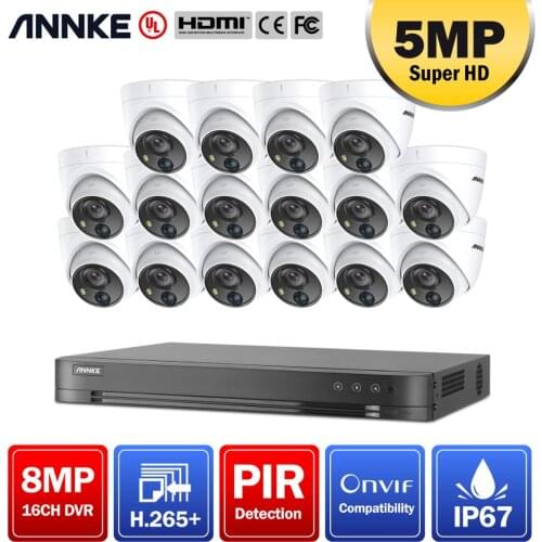 ANNKE 16CH 5MP Super HD Video Security System H.265+ 8MP DVR With 16PCS 5MP Dome Weatherproof Surveillance PIR Cameras CCTV Kit
