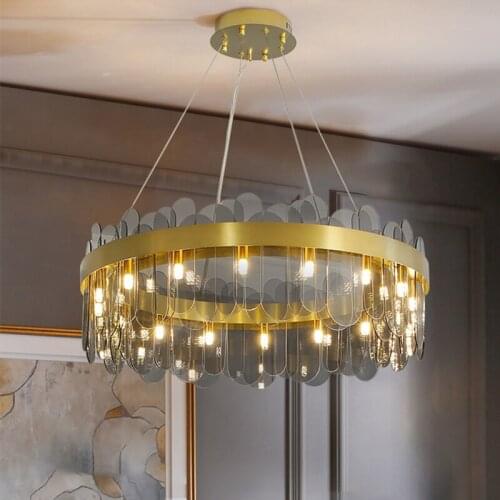 Postmodern chandelier glass lamp bedroom living room dining room light luxury round crystal hotel Nordic simple study creative