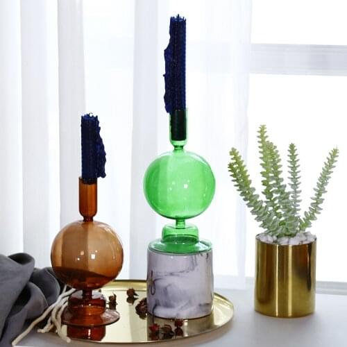 Glass Vase Hand Blown Glass Tabletop Vase For Home Decoration Wedding Party Candlestick Flower Pot Terrarium Vases