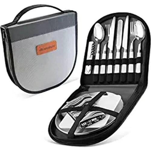 Outdoor Picnic Tableware Bag Portable Fork Spoon Knife Set Camping Equipment Hike Travel Storage Dinnerware Kitchen Tools X799B