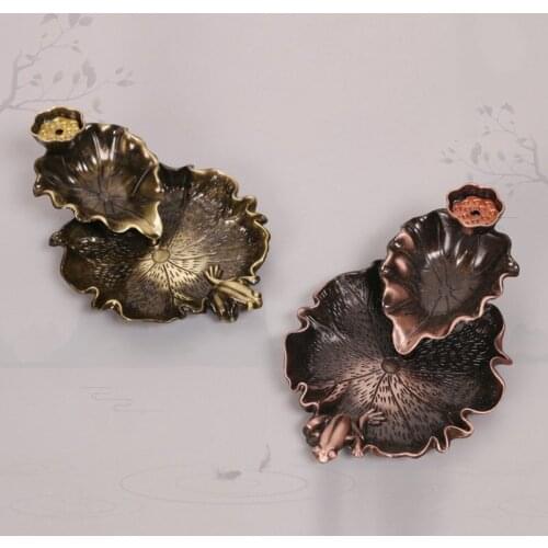 Lotus Leaf Incense Plate Household Vintage Chinese Style Zen Tea Ceremony Decorative Metal Temple Living Room Creative Ornaments