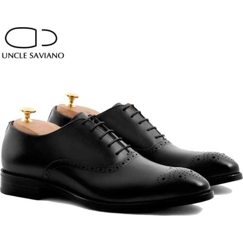 Uncle Saviano Oxford Brogue Style Man Dress Shoes Formal Solid Business Shoe Fashion Designer Best Genuine Leather Mens Shoes