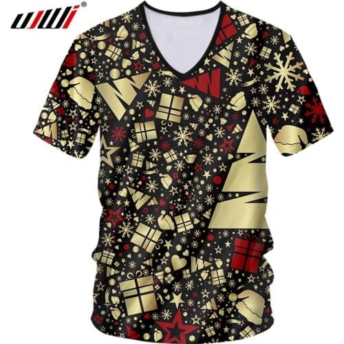 UJWI Christmas Hiphop V Neck Tshirt New Summer Tops Women/mens 3d Print Tree gift T-shirt Bodybuilding Fitness Casual T Shirt