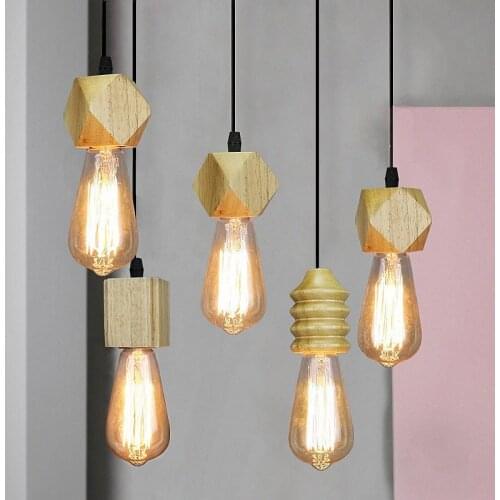 Vintage led wood pendant light art dining room modern hang lamp e27 nordic pendant lights living room restaurants bar droplight