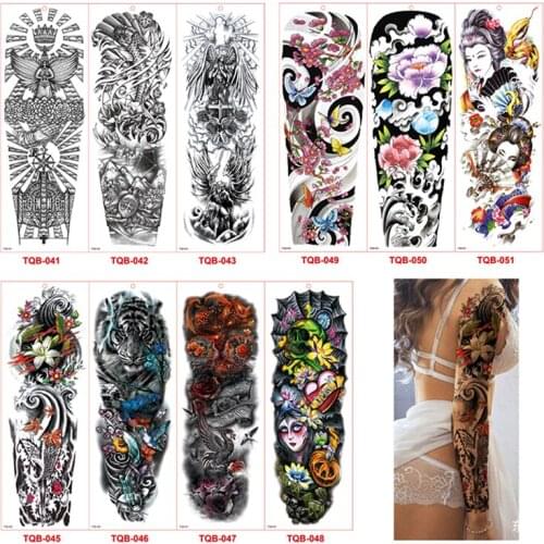 Waterproof Large ArmTemporary Tattoo Sticker Full Arm Large Skull Old School Tatoo Stickers Flash Fake Tattoos For Men Women