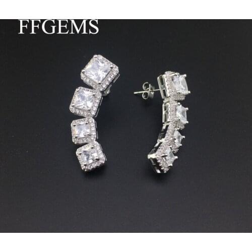FFGems High quolity Zircon Earrings Synthetic white Gemstone Fine Jewelry For Women Lady Engagement Wedding Party Gift With Box