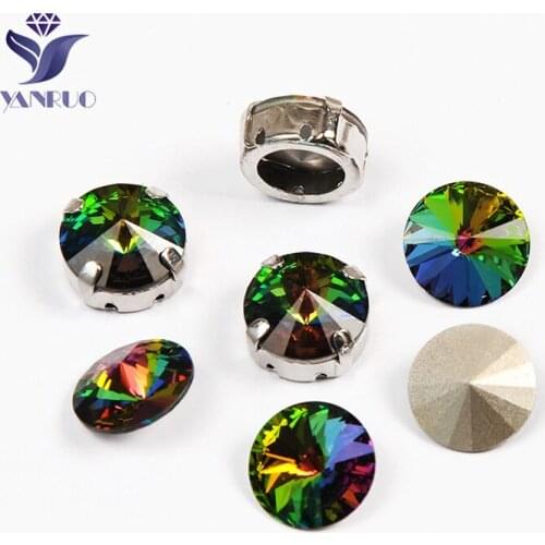 YANRUO 1122 Rivoli K9 Crystals Rainbow VM Sew On With Pointback Claws Sewing Crystals Strass For Dress Chain Applique