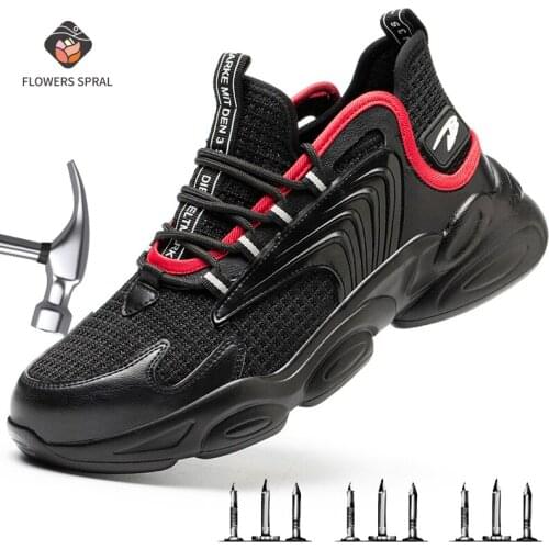 New Mens Safety Safe Shoes All Seasons Fly Fabric Steel Toe Anti-Smashing Lightweight Wear-Resistant Work Safety Shoes