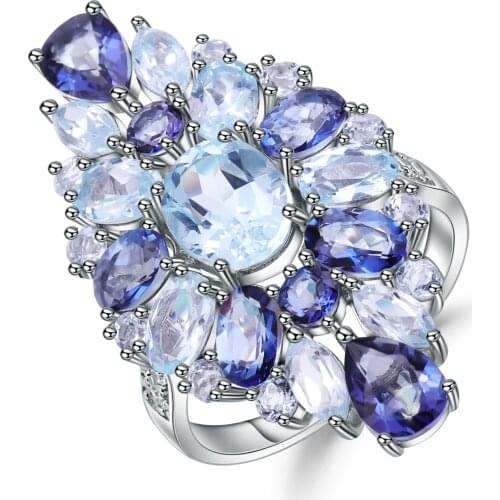 Gems Ballet Multicolor Natural Sky Blue Topaz Mystic Quartz Rings For Women 925 Sterling Silver Gemstone Ring Fine Jewelry