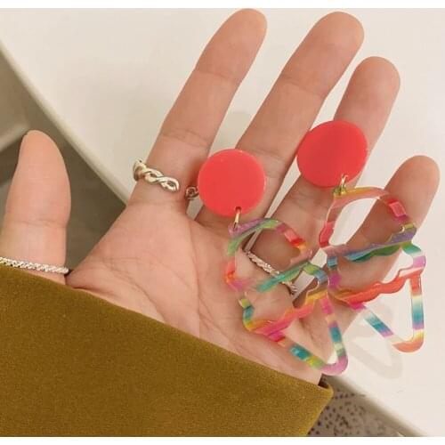 New Korean Retro Summer Colorful Rainbow Hollow Ice Cream Creativity Drop Earrings for Women Jewelry Gifts Flower Earrings