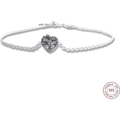 100% Real 925 Sterling Silver Jewelry Heart Family Tree Chain Bracelets for Women Argent S925 Bracelets & Bangles 2021 New
