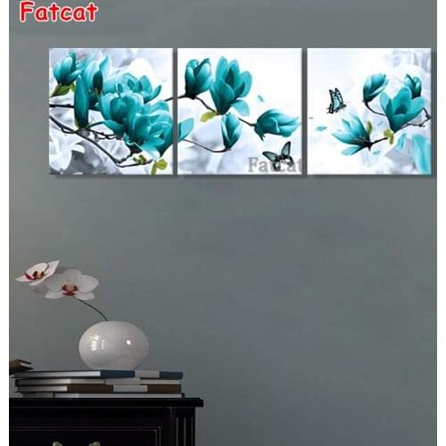 3 piece Diamond Painting Full Round Flower Diamond Embroidery Triptych Magnolia Diamond Mosaic Picture Of Rhinestone Decor PP466