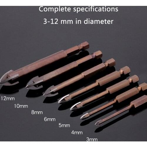 7Pcs/Set Cross Hex Tile Drill Bits 3/4/5/6/8/10/12mm Set Glass Ceramic Concrete Hole Opener Alloy Carbide Triangle Drill