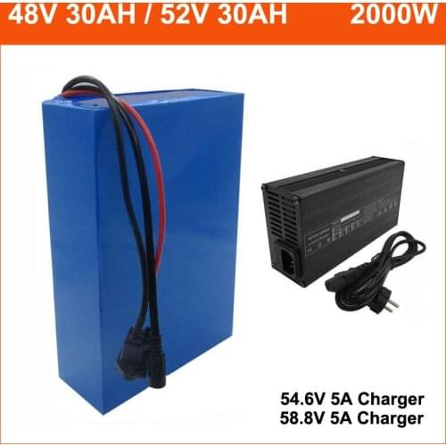 48V 2000W lithium ion battery pack 48V 30AH for ebike e-motorcycle bicycle 3.7V 2600MAH 18650 Cell with 54.6V 5A Charger 50A BMS