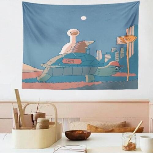 Home Decoration Accessories Illustration Healing Cute Animal Mural Background Cloth Girl Kawaii Room Decor Tapestry Wall Hanging