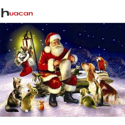 Huacan 5d Diamond Painting Santa Claus Full Square/round Diamond Embroidery Mosaic Dog Animals Home Decor Wall Stickers