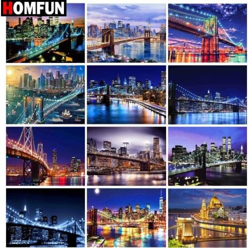 HOMFUN Diamond Painting "Bridge night scene city" DIY 5D Diamond Embroidery Sale Full Set Rhinestone Cross Stitch Home Decor