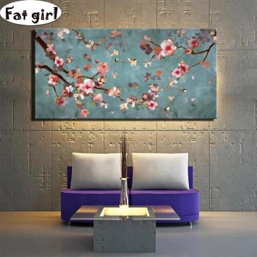 Diy Nordic style Plum oil painting 5D diamond painting embroidery mosaic square round cross stitch Package diamond handicrafts
