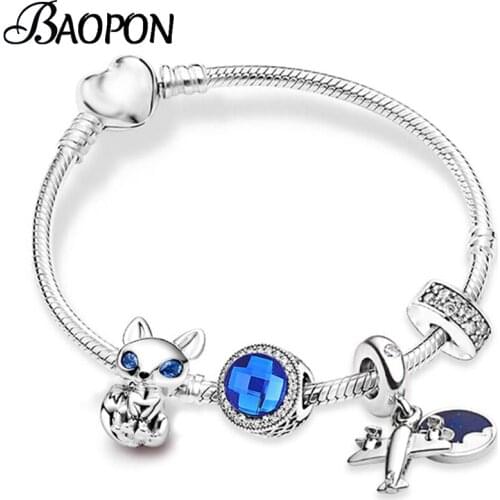BAOPON Silver Plated Charm Bracelet & Bangle with Fox & Aircraft Beads Pendant Bracelets Women Wedding Jewelry Special Offer