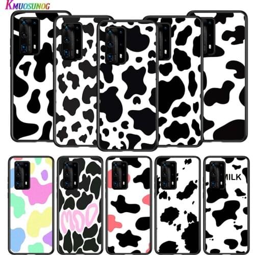 White Black Pink Cow For Huawei P Smart Z S Plus 2020 2019 P40 P30 P20 Pro Lite E Plus 5G Lite Bright Black Phone Case