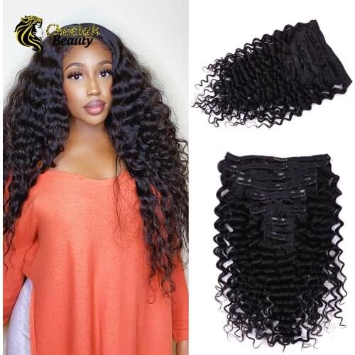Brazilian Deep Clip In Hair Extensions Deep Curly Human Hair Extensions Clips In 14-26 inch Natural Color Hair Weft Extensions