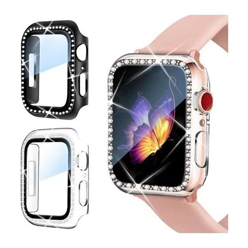 Diamond Bumper Protective Case+Glass Film for Apple Watch 38MM 42MM 40MM 44MM Watch Display Cover For Iwatch Series 6 SE 5 4 3
