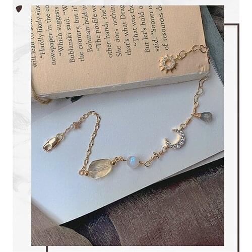 DIY Handmade Charm Bracelets For Women Irregular Citrine Moonstone Bead Bracelet Moon Accessories 14K Gold Filled Jewelry