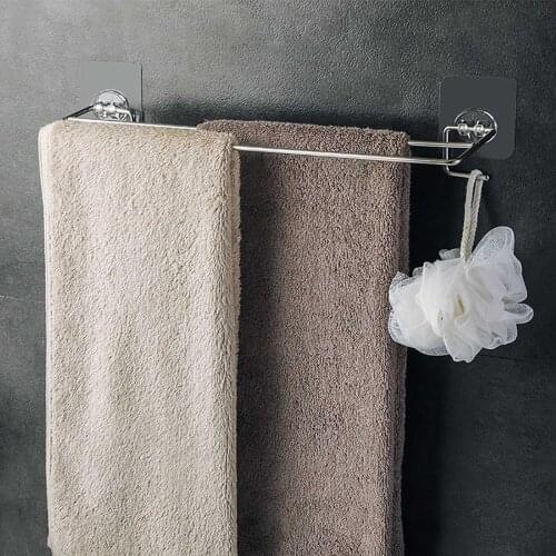 Stainless Steel Double Rod Towel Rack Free Punch Toilet Towel Hanger Bathroom Bath Towel Storage Rack