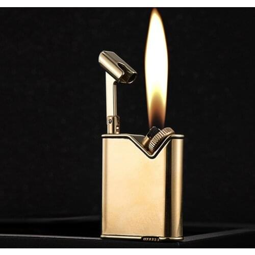 Boutique High-end Creative Tilt Lighter Pure Copper Carved Series Grinding Wheel Kerosene Lighter Regalos Para Hombre Originales